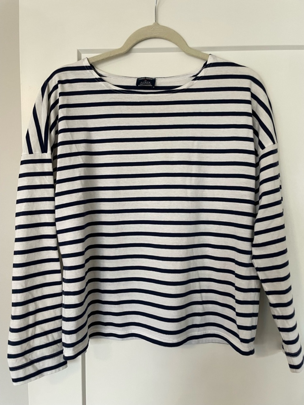 Saint James J. Crew Navy & White Striped Boatneck Tee
